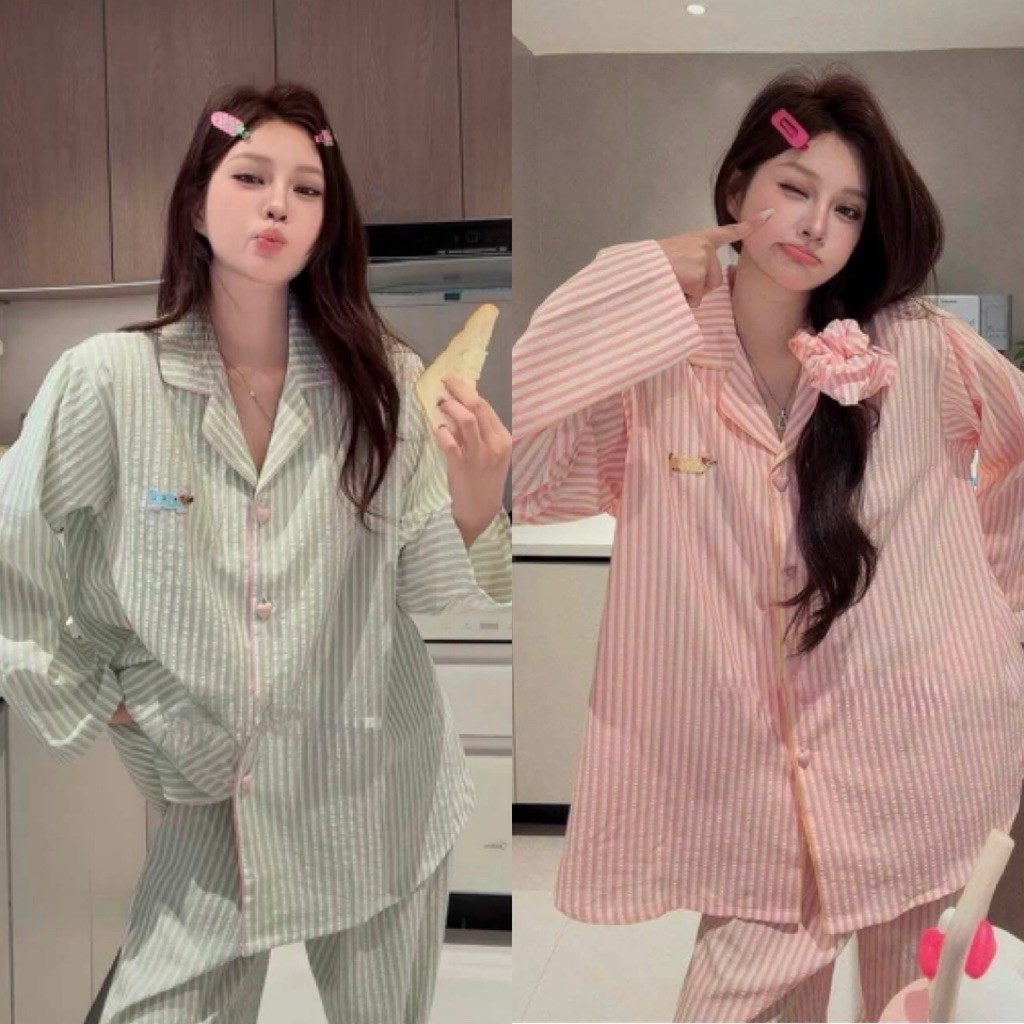 Set Bộ Nữ , Set Bộ Pijama Đũi Viền Hình Thêu