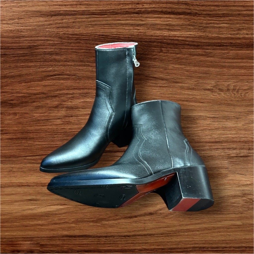 ƯUestern Boots Lukas Đen Da bò Ý nhập khẩu đế gỗ mũi nhọn