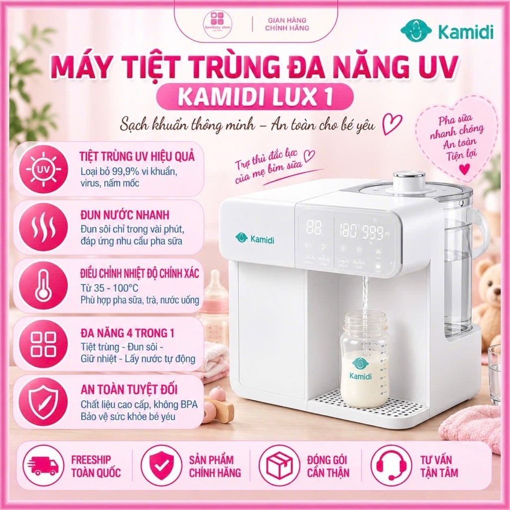 Máy Tiệt Trùng UV Kamidi Lux 1 Tự Động Lấy Nước Đun Nước Pha Sữa Cho Bé Chính Hãng