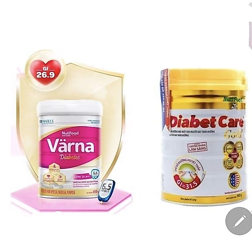 Sữa bột tiểu đường Nutifood Varna Diabetes 850g, Diabet Care Gold 900g (Date mới)