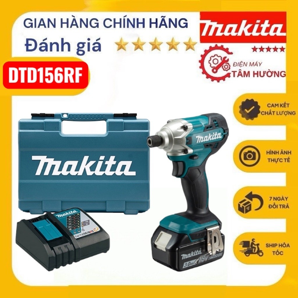 Máy vặn vít dùng pin 18V Makita DTD156RF (1 Pin 3.0Ah, 1 Sạc)-Hàng mới chính hãng bảo hành 12 tháng