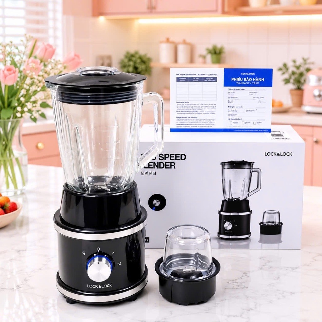 Máy Xay Đa Năng Lock&Lock EJM376BLK – 1.5L, 600W, Cối Thủy Tinh, Lưỡi Inox 304