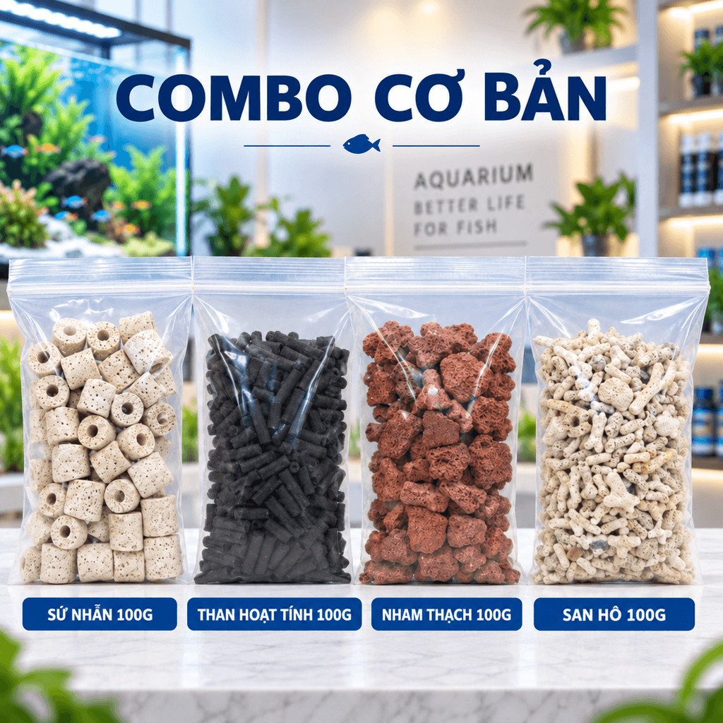 Combo Lọc Hồ Cá 4 Loại 400G Cơ Bản / Nâng Cấp / Cao Cấp – Dùng Cho Lọc Thác, Lọc Máng, Lọc Tràn