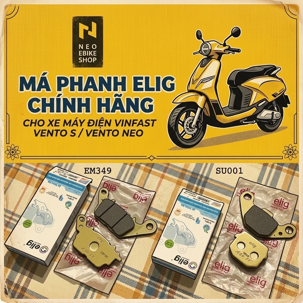 Má phanh elig EM349/SU001 cho heo trước xe máy điện Vinfast Vento / Vento S / Vento Neo