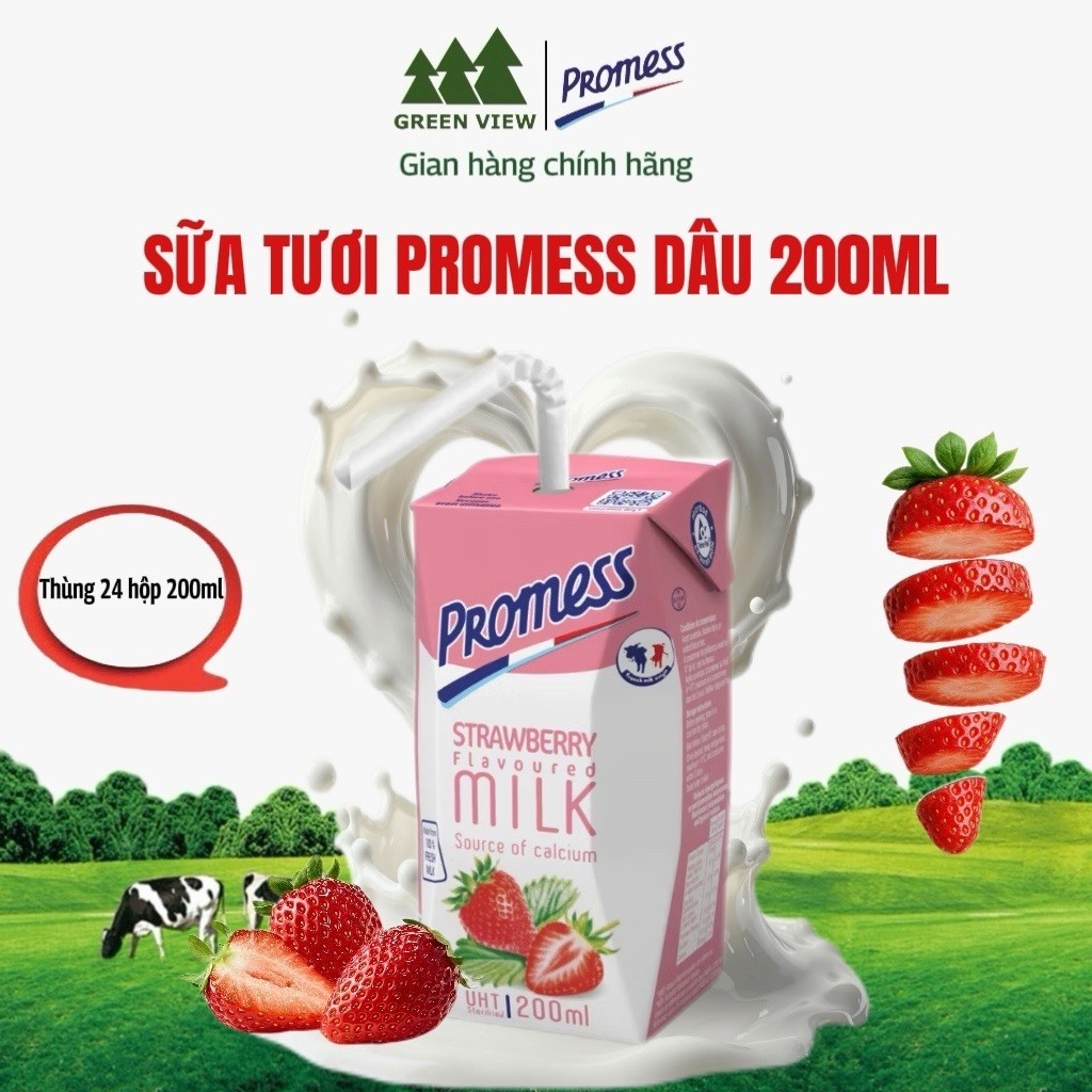 Sữa tươi Promess Hương Dâu 200ml (Thùng 24 hộp)