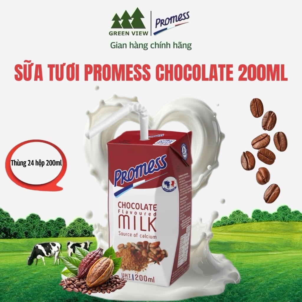 Sữa tươi Promess hương Socola/Cacao 200ml (Thùng 24 hộp)