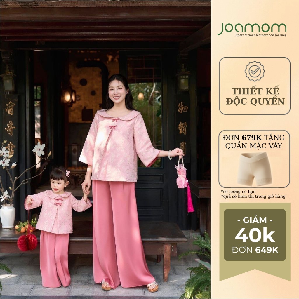 [TRUNG THU] Set Áo Dài Bầu Mẹ & Bé Cách Tân JOAMOM "Thanh Dao" Gấm Tơ Hoa Cao Cấp Tinh Tế - JTAD079