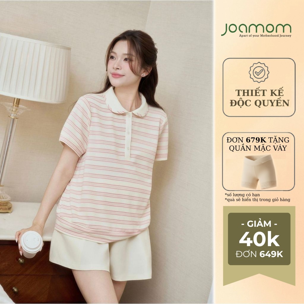 [NEW 2026] Áo Bầu Yumi Polo Kẻ Ngang Áo Bầu Form Rộng Mùa Hè Cho Mẹ Bầu - JTAB056