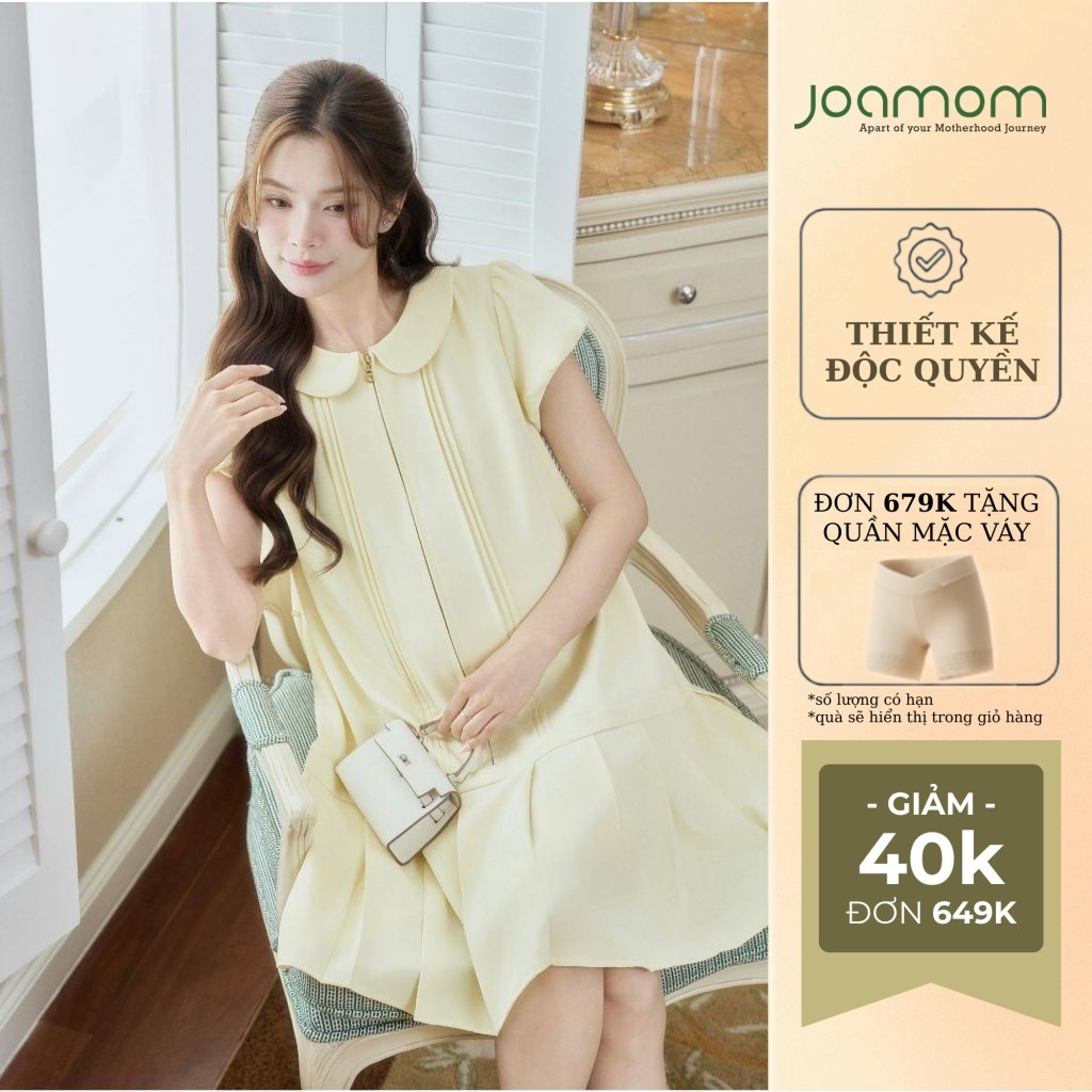 [GIÁ ĐỘC QUYỀN] Váy Đầm Bầu Dáng Xuông Đuôi Cá Có Khoá Kéo Vàng Gà Con Joamom - JTVB237