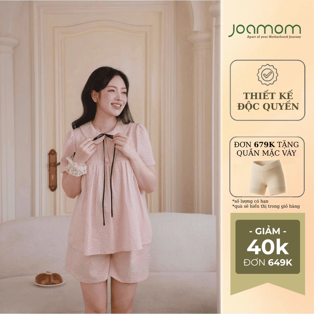 Đồ Bộ Bầu Và Sau Sinh Joamom Chất Đũi Nhật Cao Cấp Thiết Kế Cổ Sen Tiểu Thư - BB224