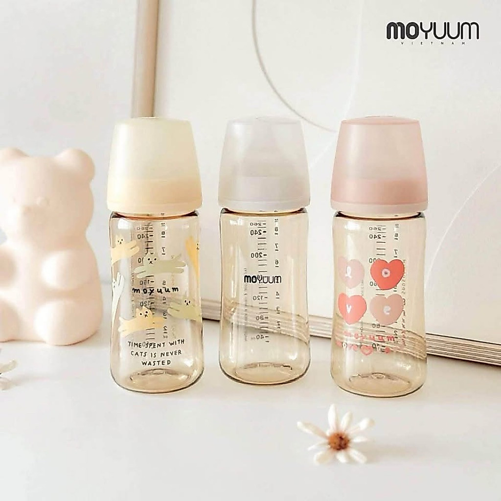 ( Nhùn nhùn )Bình sữa Moyuum nhựa-thuỷ tinh 170ml/270ml (kèm núm) và có bán rời núm