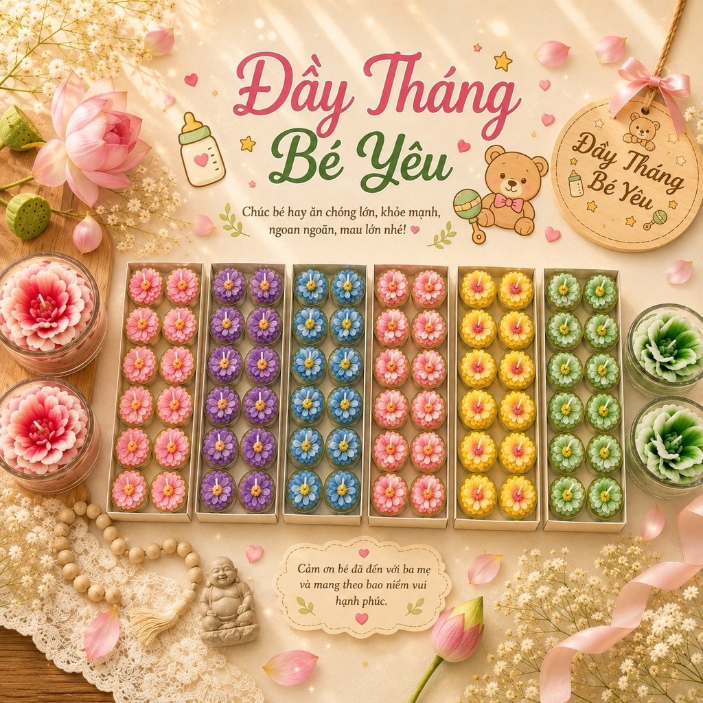 Set nến cúng đầy tháng, thôi nôi, cúng mụ