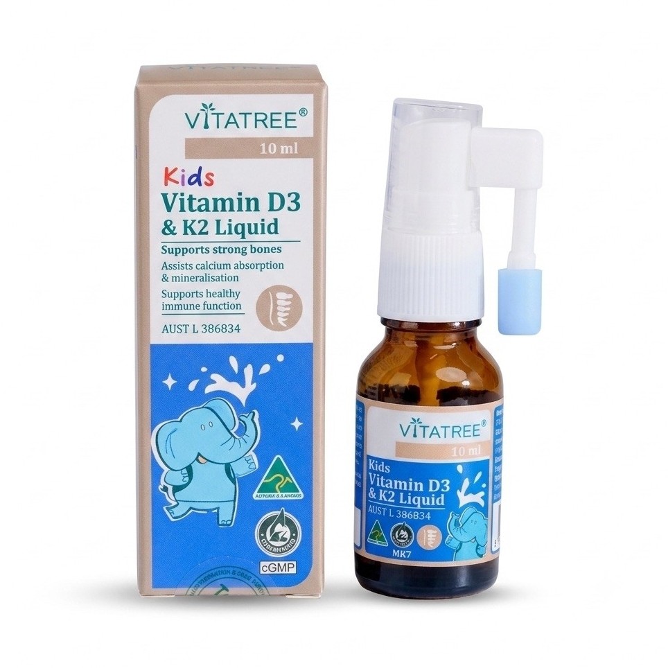 [Exp 01/2028] Vitatree Vitamin D3 K2 10ml Dạng Xịt Hỗ Trợ Bổ Sung D3 K2, Hấp Thụ Canxi, Phát Triển X