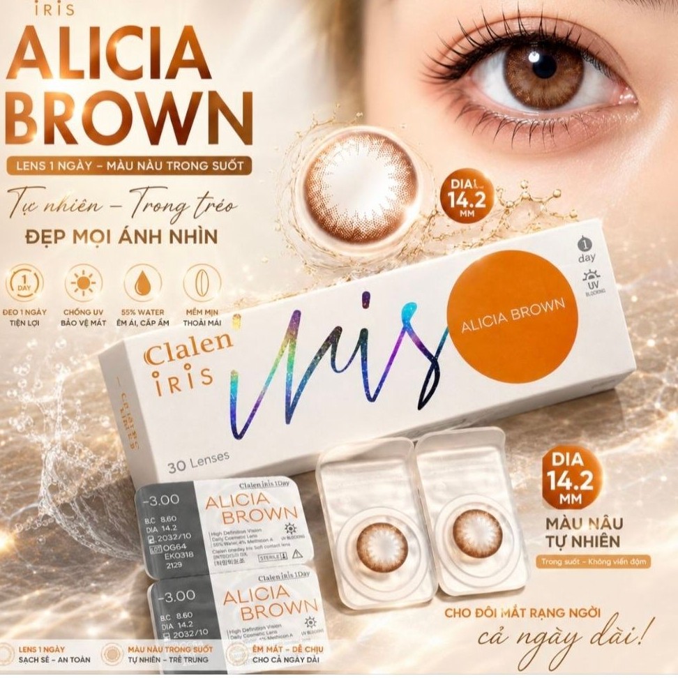 [Giá 1 chiếc -1 bên] Kính áp tròng /Lens MÀU NÂU 1 ngày Alicia Brown (1-6 độ)