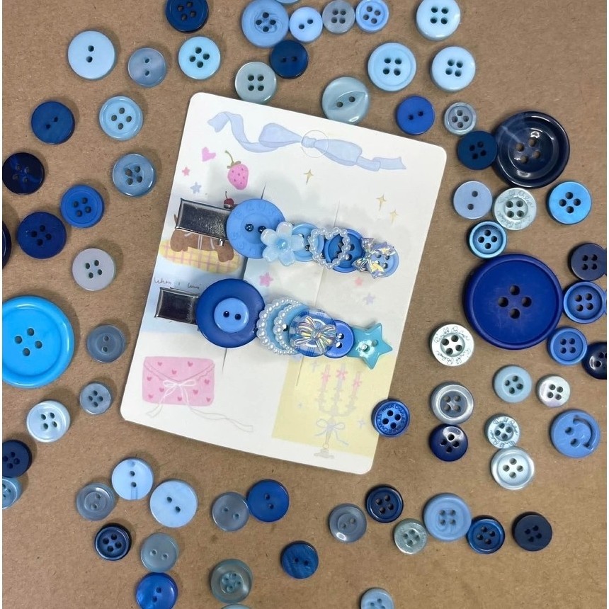 : Set 2 Kẹp Tóc Nút Xanh Handmade "Blue Sky" by Jane