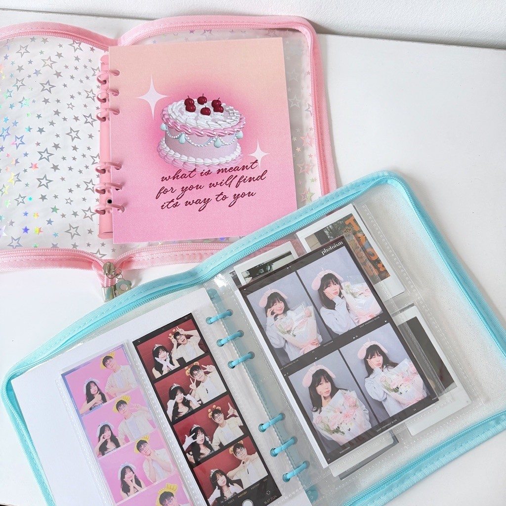 BINDER A6 PHOTOBOOTH GLITTER ZIP, BÌA SỔ CÒNG KHOÁ KÉO ĐỰNG PHOTOBOOTH, BÌA SỔ LẤP LÁNH NGÔI SAO KHO