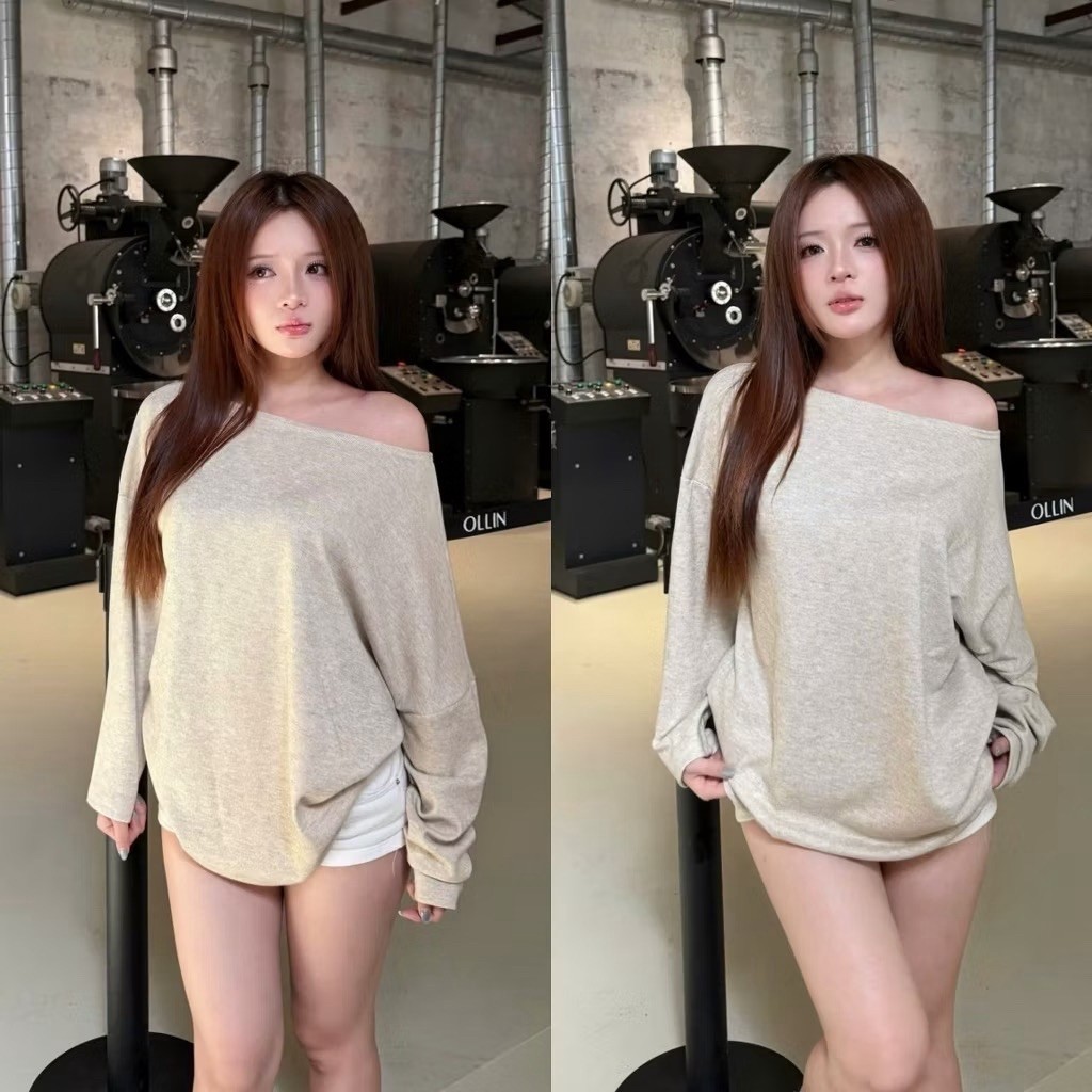 SUXING | Áo lệch vai dài tay, Áo thun dài tay lệch vai chất thun tăm thỏ mềm mại Nữ Women - 664