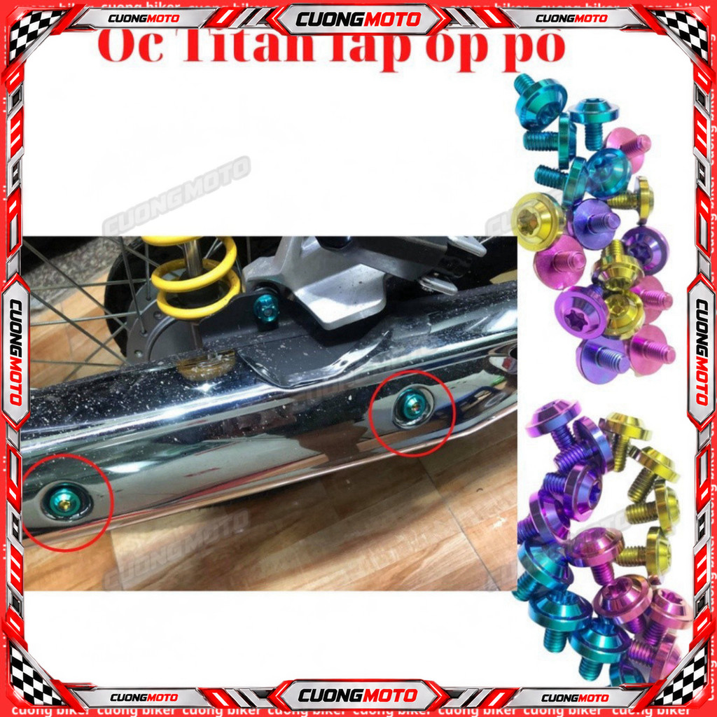 Ốc titan 6li10 gắn ốp pô hộp xich xe wave a RSX Fi 110 Wave 50 100 110 RSX Fi 110 trang trí tạo vẻ đ