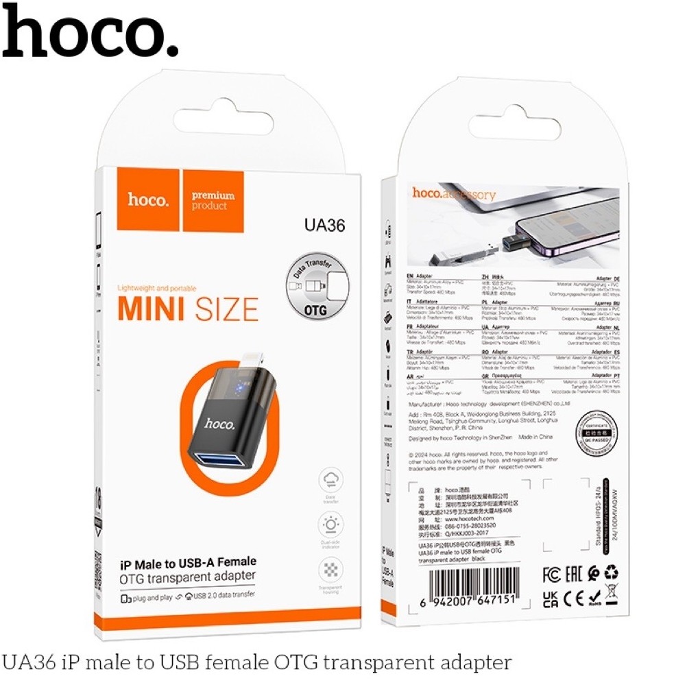 Đầu Chuyển Đổi OTG Lightning Ra USB Hoco UA36