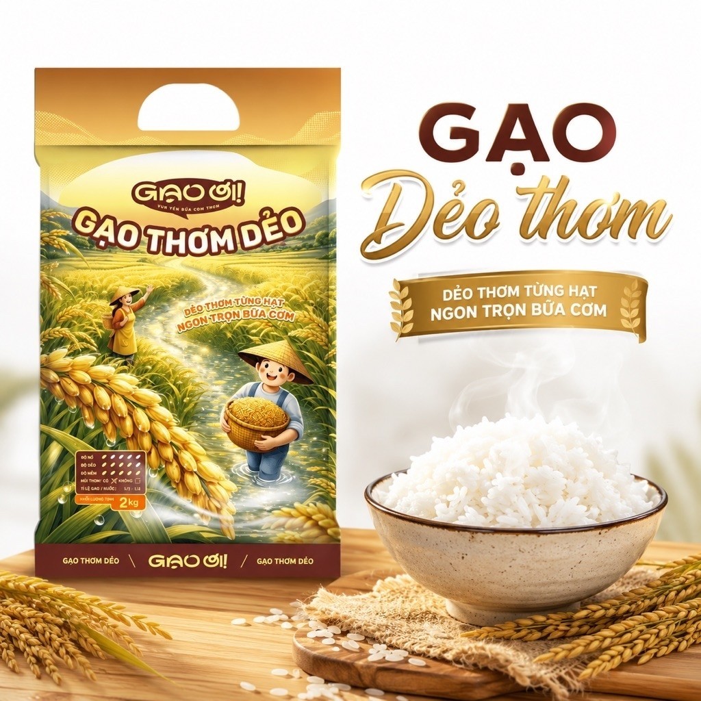 Gạo dẻo thơm Gạo ơi túi 2kg