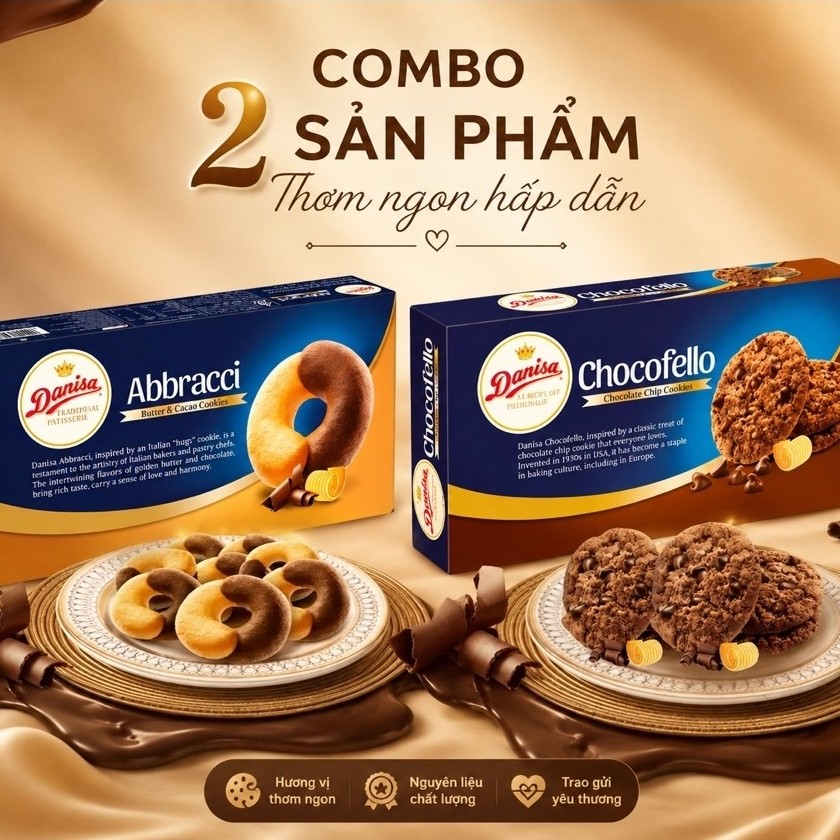 COMBO ĐỔI VỊ] Bánh Quy Danisa Abbracci 168g & Bánh Quy Danisa Chocofello Sôcôla Chip 150g [Hộp Giấy 