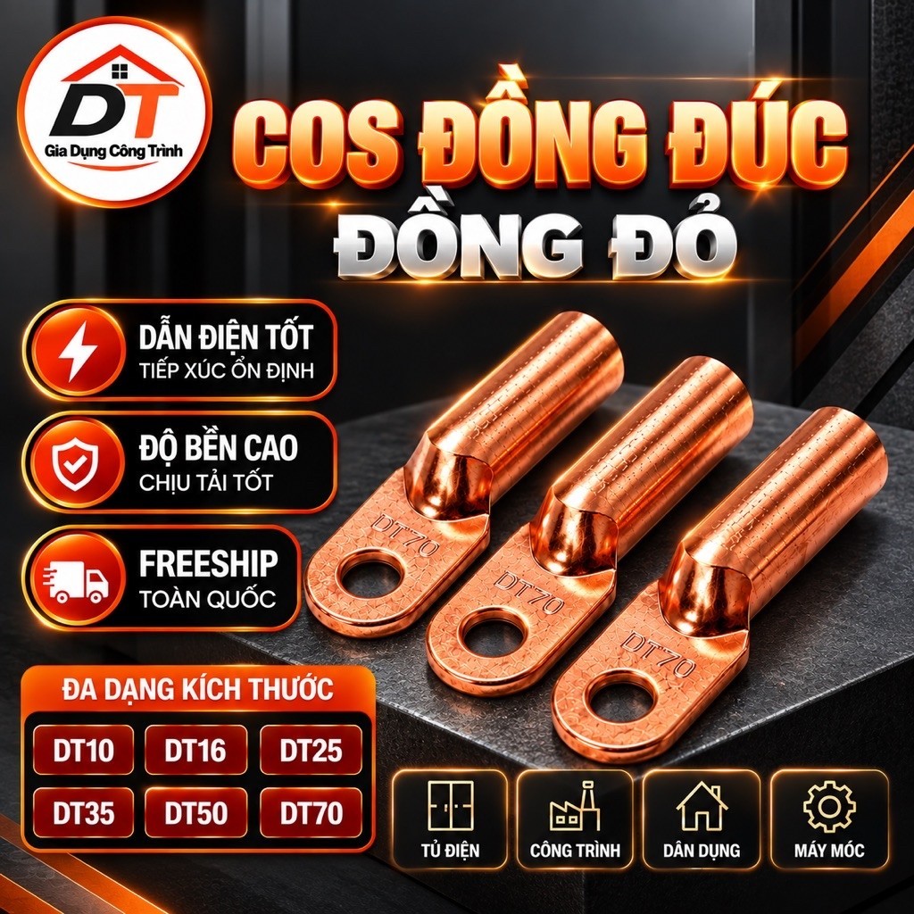 COS ĐỒNG ĐÚC DT10 – DT16 – DT25 – DT35 – DT50 – DT70 | COS CÁP ĐỒNG ĐỎ