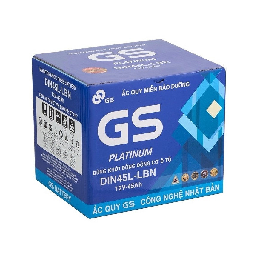 Bình ắc quy 12V-45AH, Ắc quy ô tô khô miễn bảo dưỡng GS MF DIN45L-LBN