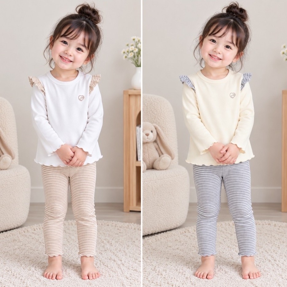 [BUBABY] Bộ dài tay cổ trong bèo vai Bubaby
