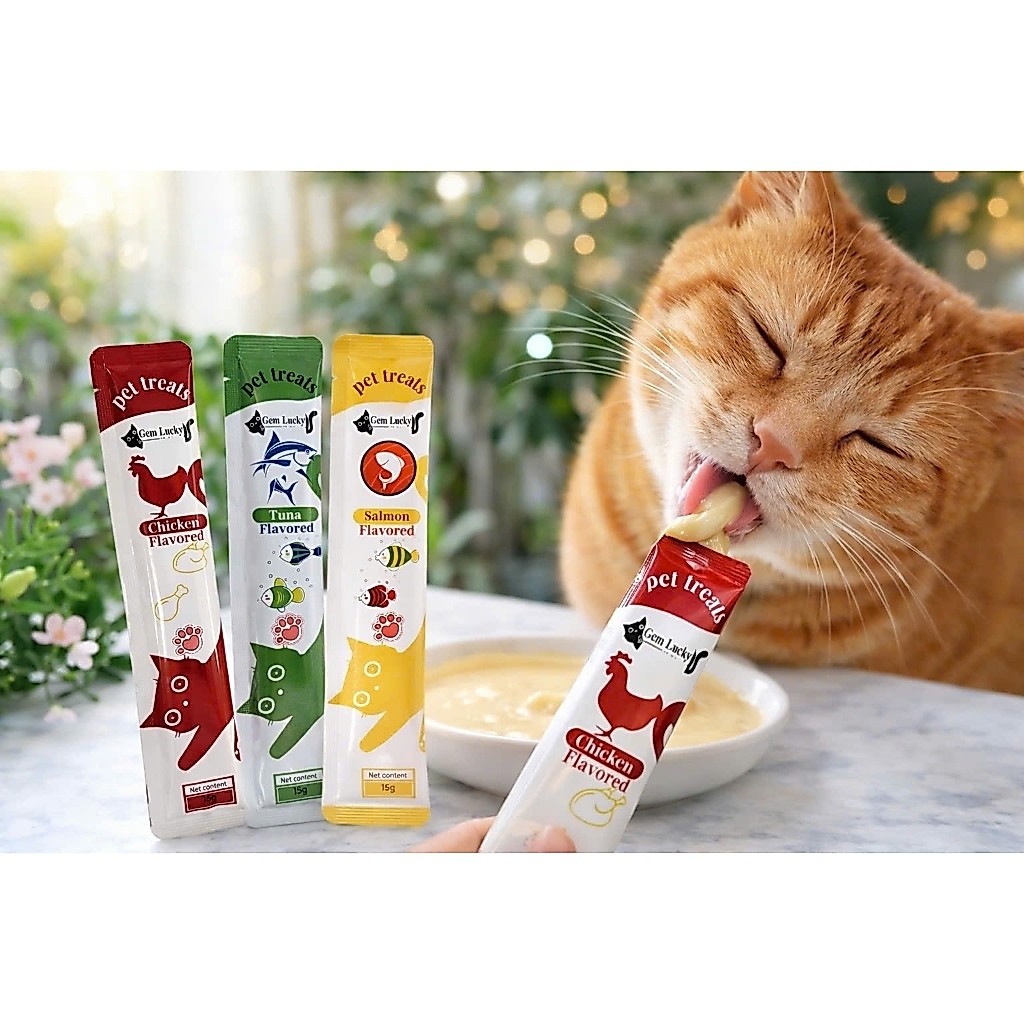 Combo 50-100 cây súp thưởng Súp Thưởng Gem Lucky, Súp Thưởng Cho Mèo Giàu Protein Thanh 15g