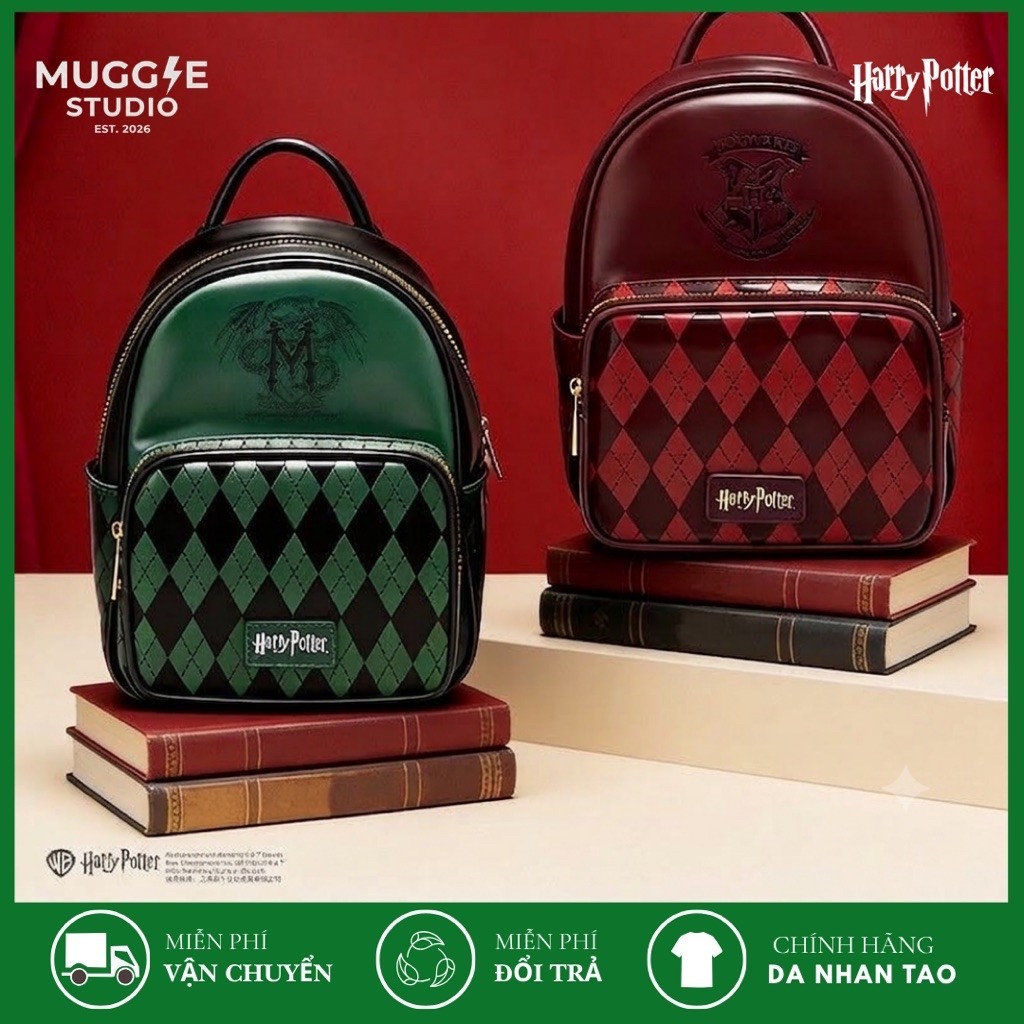 MUGGLE Balo Đi Học Harry Potter Chính Hãng Gryffindor Slytherin Chất Liệu Da Tặng Tag Name