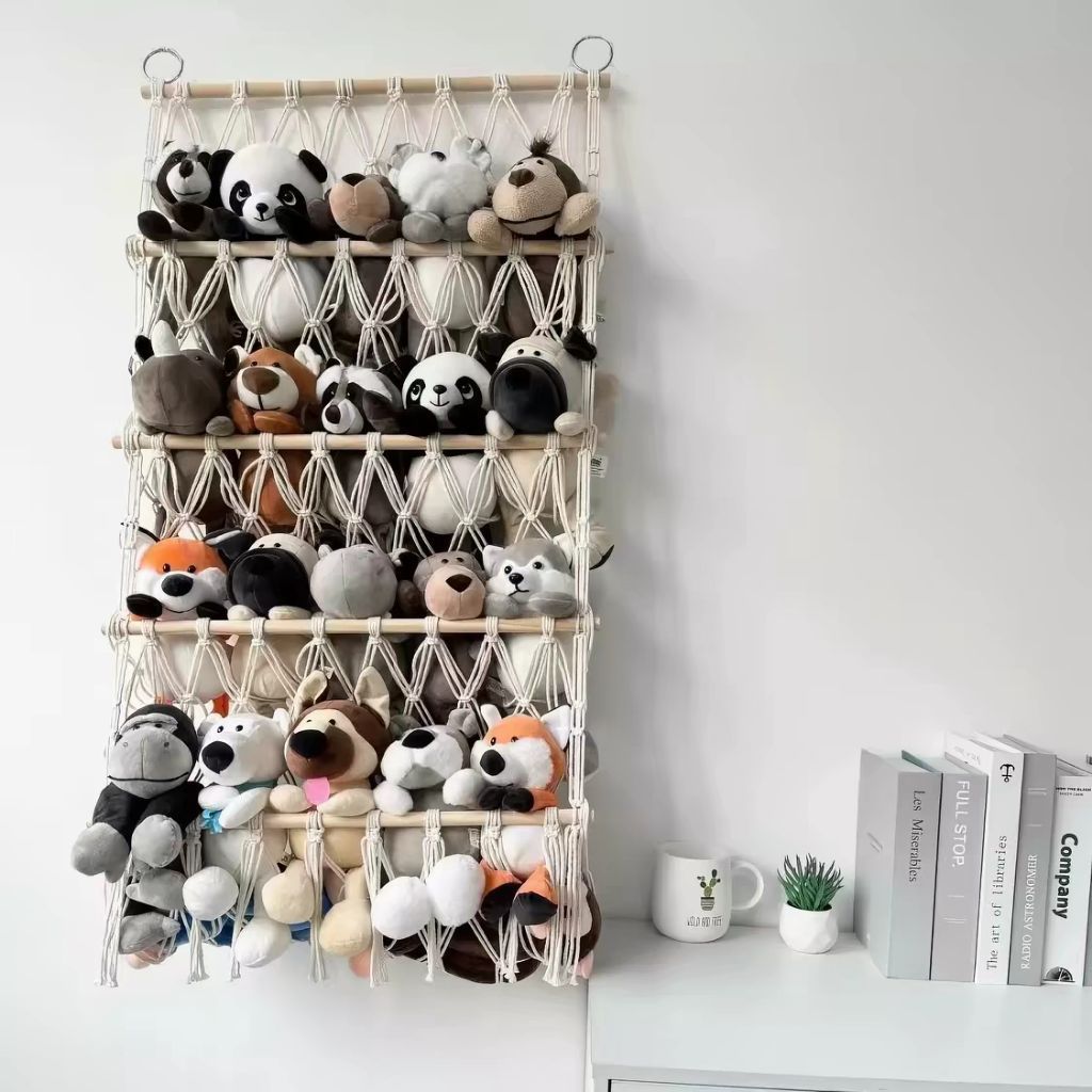 Kệ treo gấu bông macrame bốn tầng trang trí, decor phòng