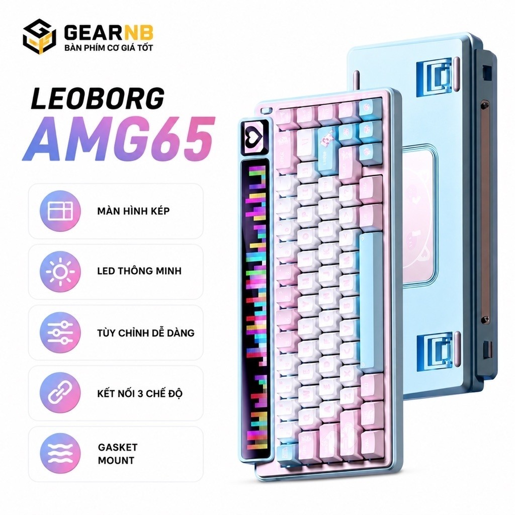 [Hoả tốc] Bàn phím cơ AMG65 màn hình kép RGB cực chất | Trục ngọc/thuỷ tinh mượt | LED đổi màu siêu 