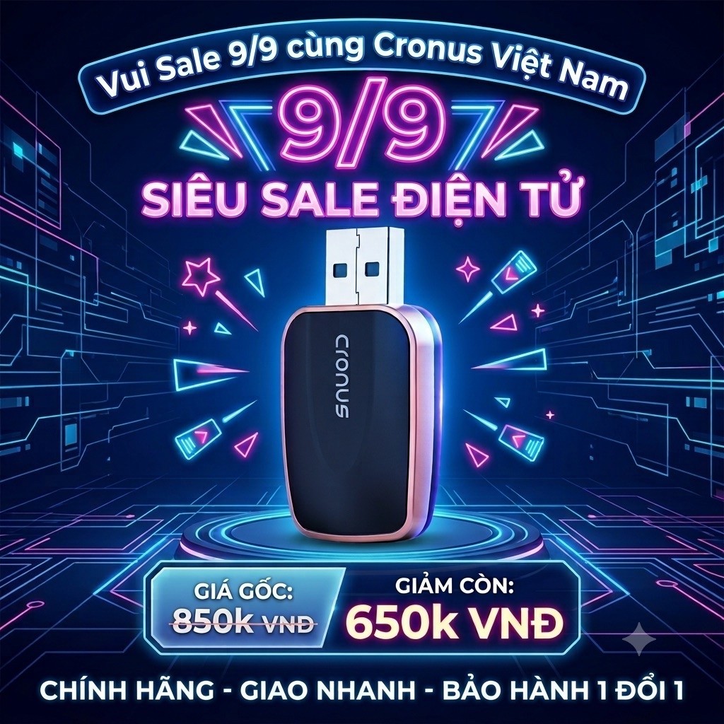 Bộ kết nối không dây Cronus cho Apple Carplay & Android Auto - WIFI6+Bluetooth 5.4