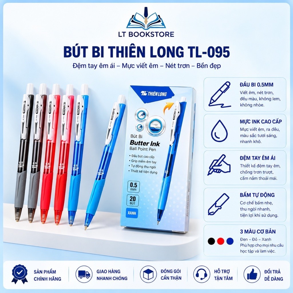 [10/20]Bút Bi Thiên Long TL-095 Xanh-đỏ-đen Thiên Long - Chính hãng