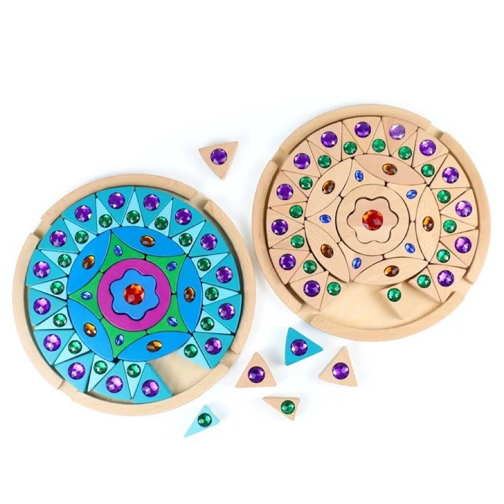 ⁠Wooden Montessori Mandala Puzzle | Creative Educational Toy & Pattern Block Board for Kids⁠