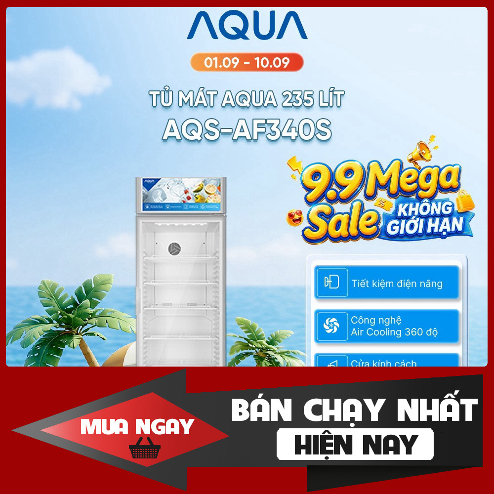 Tủ Mát Aqua Inverter 235L AQS-AF340S Dung Tích Lớn Tiết Kiệm Điện Bảo Hành 24 Tháng