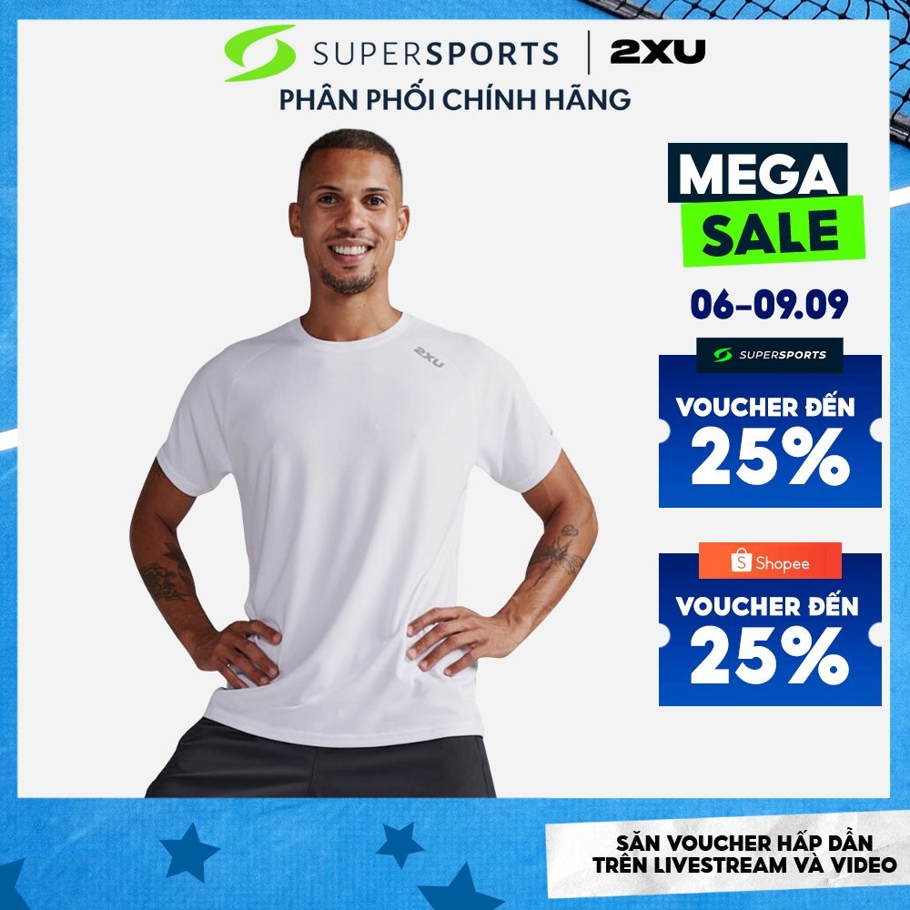Áo Tay Ngắn Nam 2XU Aero - Trắng - MR6557a-WHT/SRF