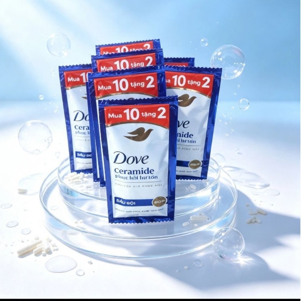 Dầu gội Dove phục hồi tóc hư tổn Dây 10 gói  tặng 2 gói x 6g