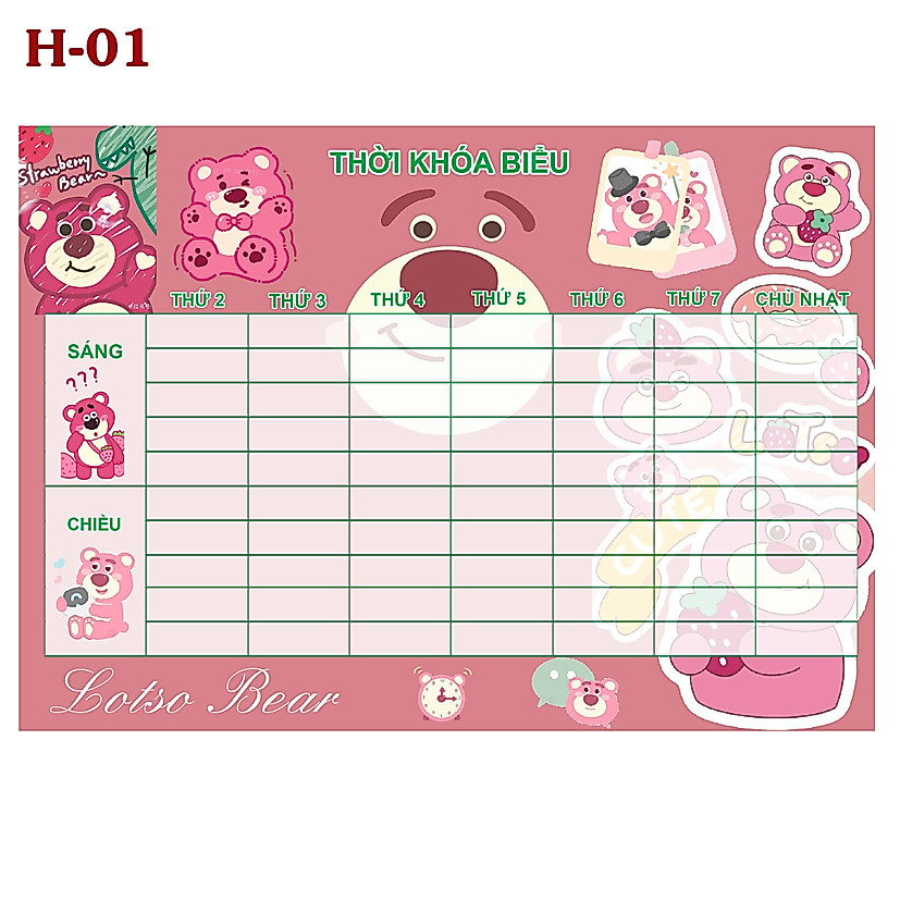 Thời Khóa Biểu Lotso Bear-Gấu Dâu- Gấu Lotso- Lotso Bear( 13 mẫu khác nhau)