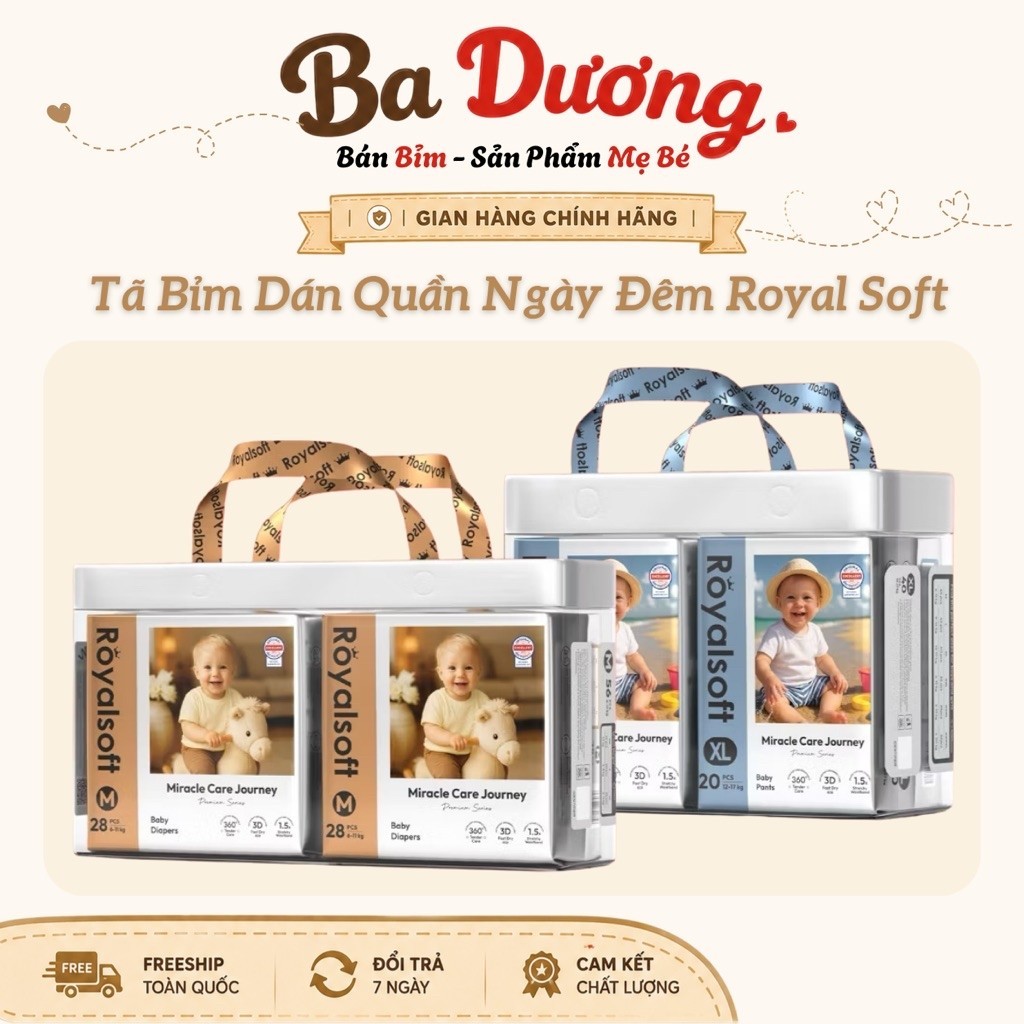 [4 Bịch] Tã Bỉm Dán Quần Royal Soft Chính Hãng Kho HCM Mềm Mại Thấm Nhanh Đủ Size