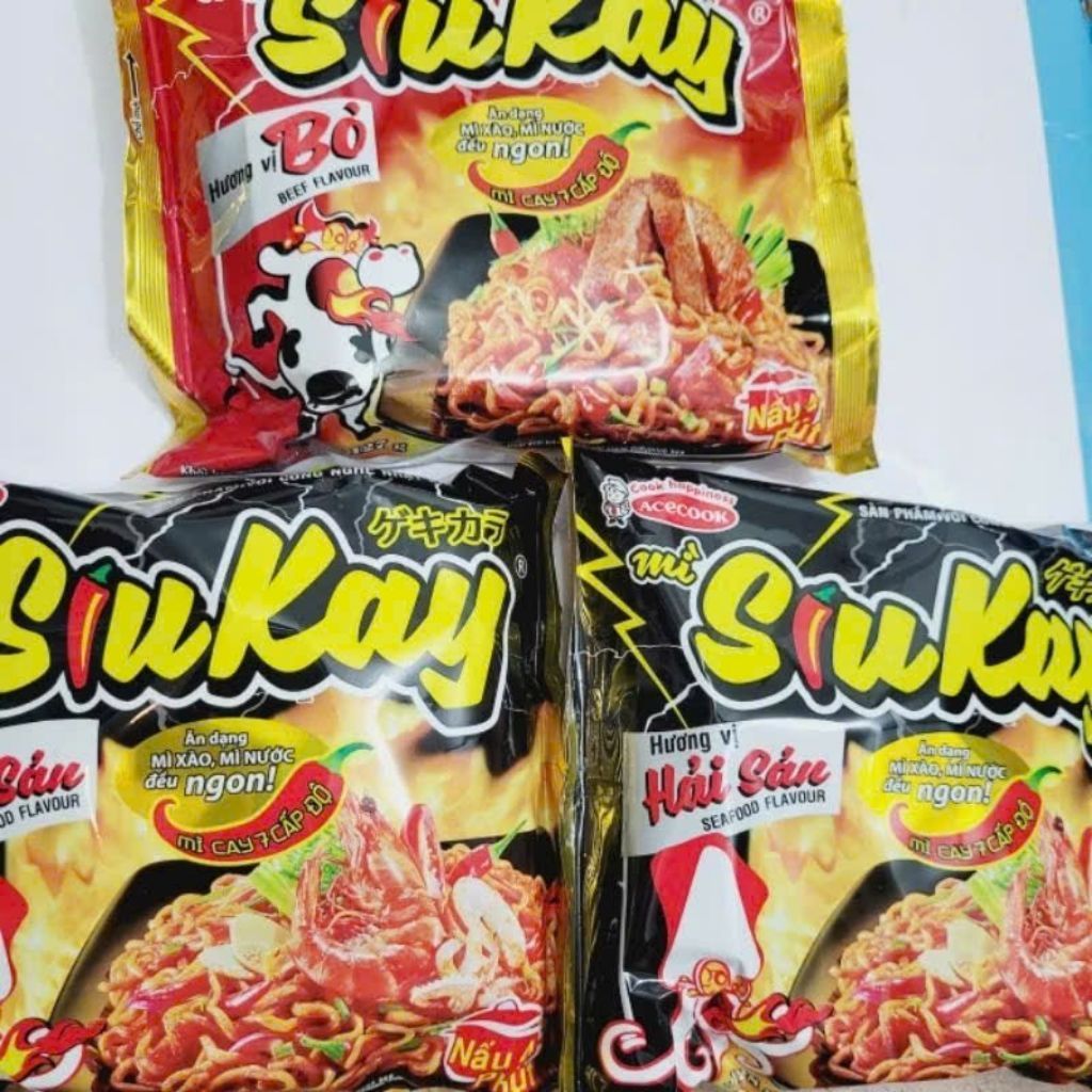Combo 3 gói mì tôm Siukay 7 cấp độ vị hải sản và vị bò