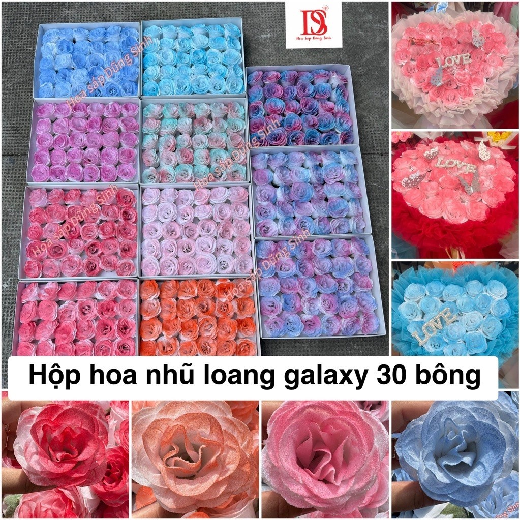 H314 ( Hộp 30 bông  ) Hộp hoa nhũ loang galaxy 30 bông, hoa nhũ loang galaxy hàng VIP boomh 7-8cm, đ