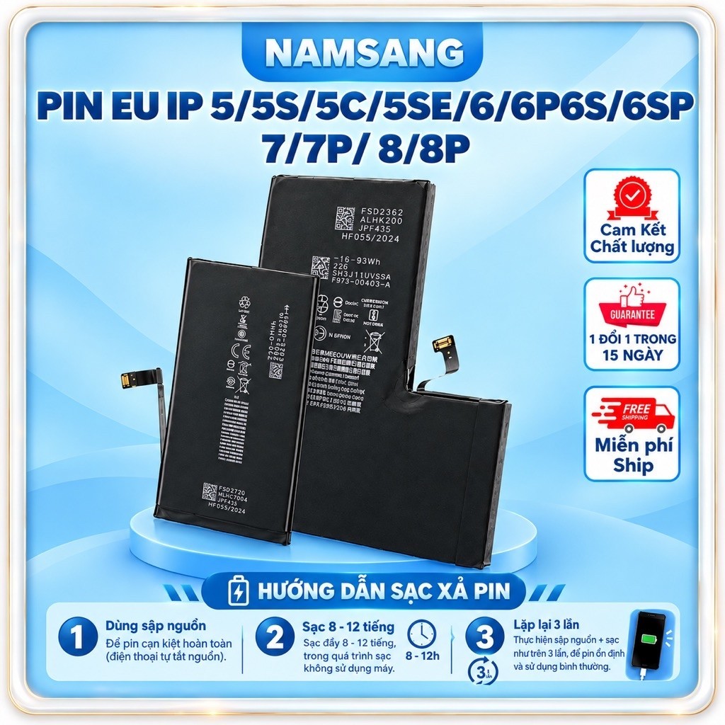 Pin EU Cho IP 5/6/7/8 Plus/X/XS/XS Max/XR/11/12/13/14/15-Pin Thay Thế Dung Lượng Chuẩn, Bảo Hành 3Th