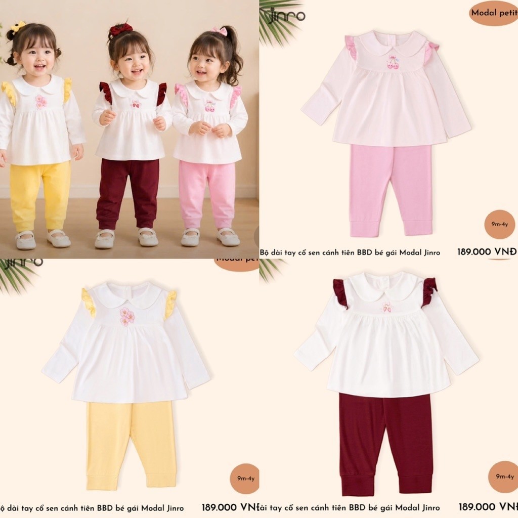 [JINRO] Bộ Dài Tay Petit Jinro Mềm Mịn Co Giãn Tốt 12m-4y Cho Bé Trai/Bé Gái
