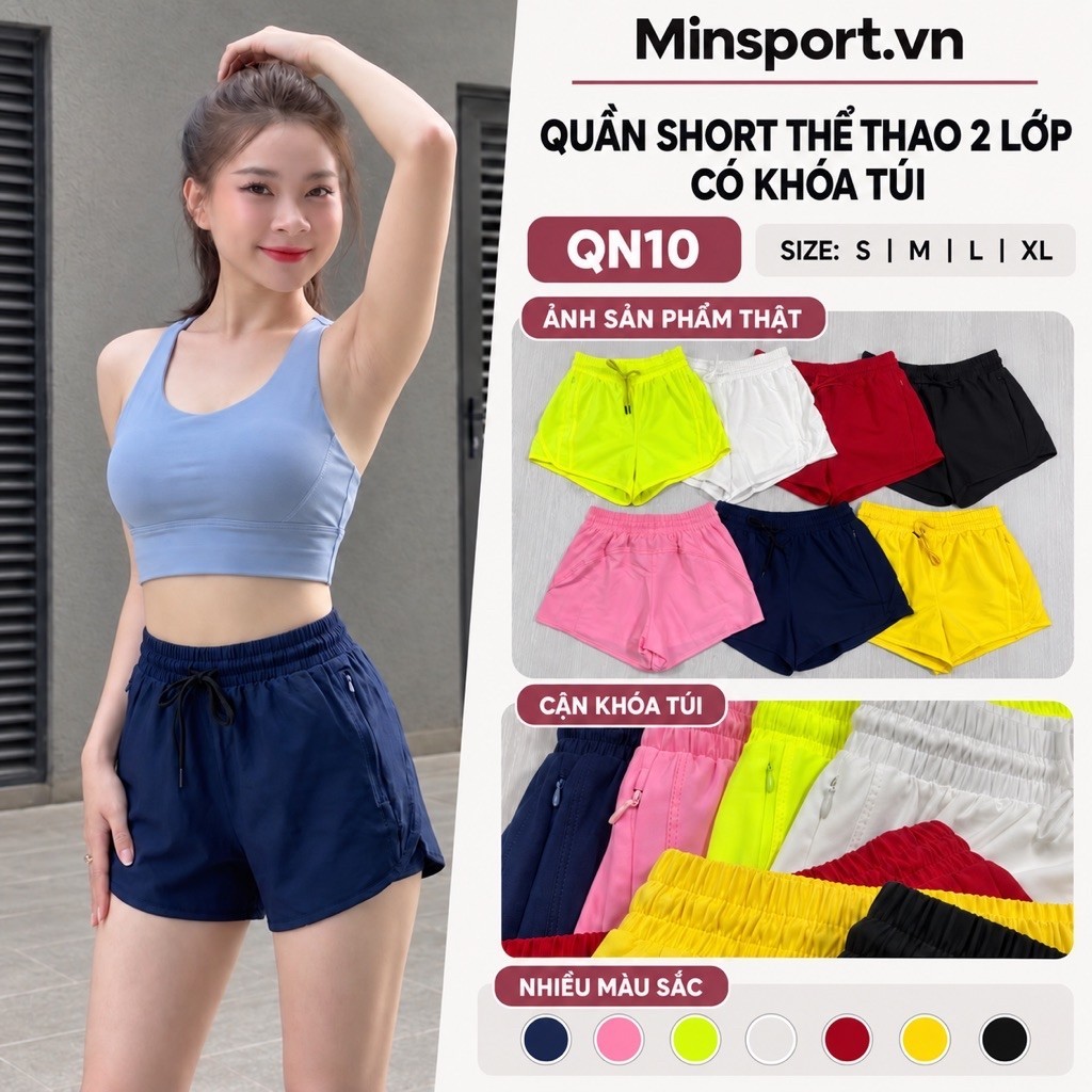 Quần Short Thể Thao Nữ 2 Lớp MILAVY Active Túi Khoá Kéo