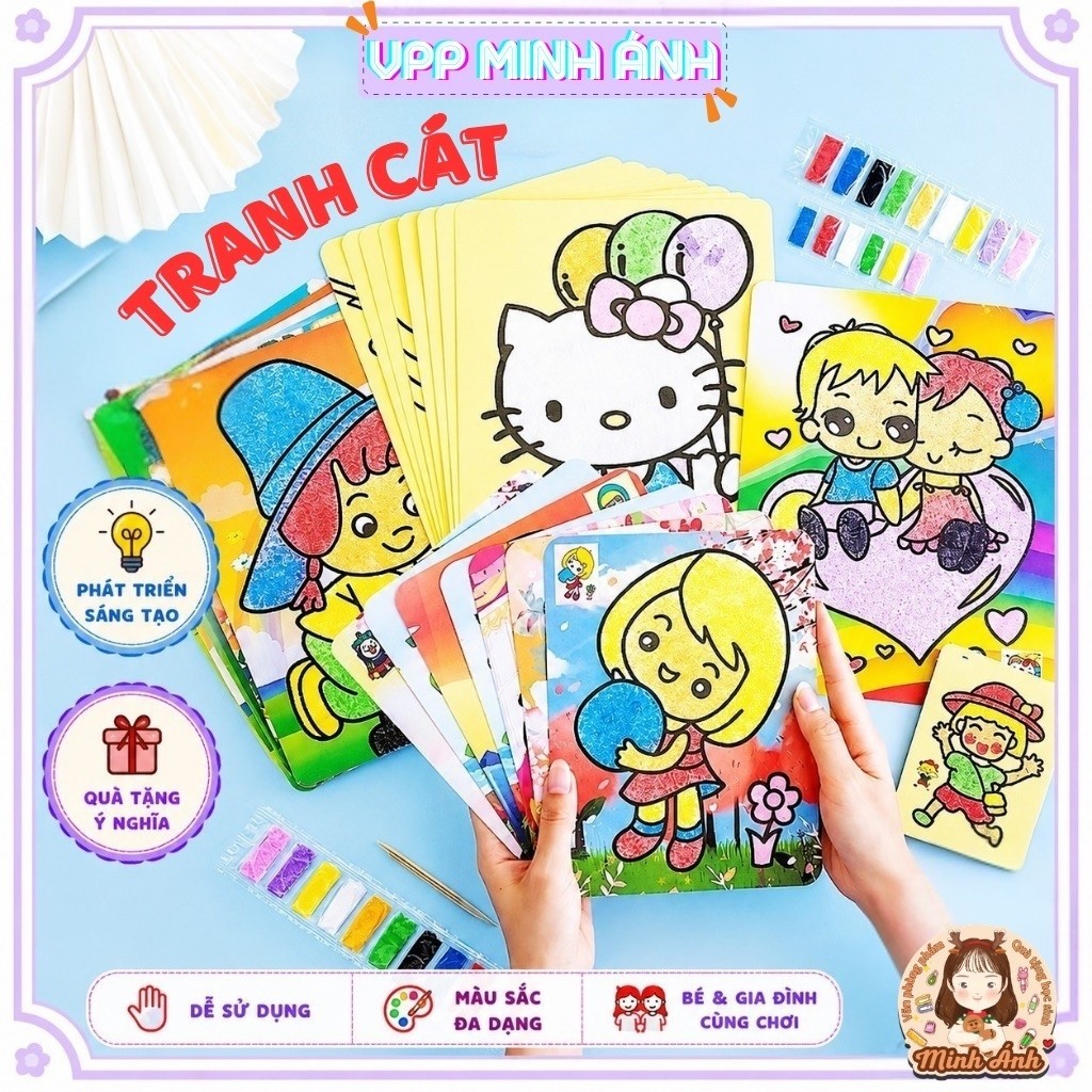 Combo 5 tranh cát tô màu cho bé dễ thương, đồ chơi thủ công DIY sáng tạo rèn luyện sự tỉ mỉ, kiên nh