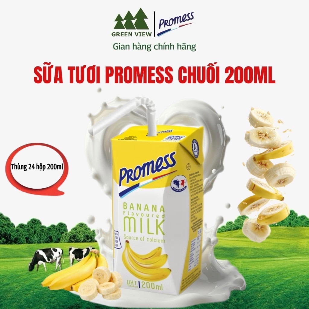 Sữa tươi Promess Hương Chuối 200ml (Thùng 24 hộp)