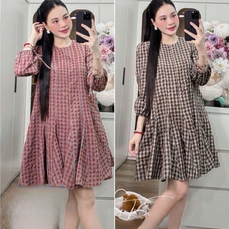 (NH CLOTHING) váy kẻ chân xoè M11967 sm
