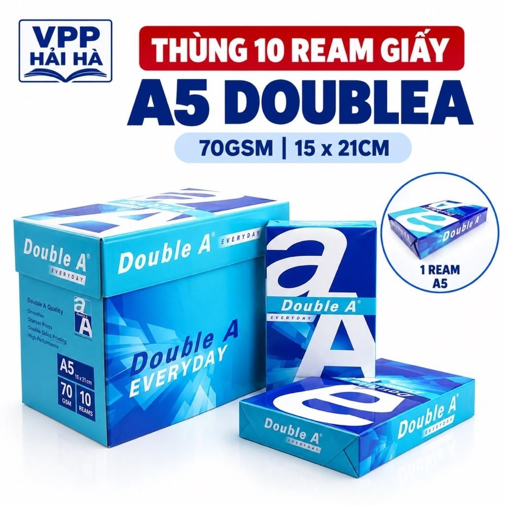 Thùng 10 ream giấy A5 Double A 70GSM