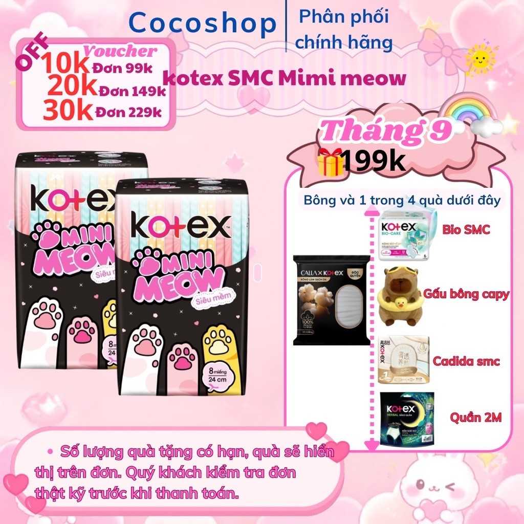 Băng vệ sinh Kotex Minimeow siêu mỏng cánh 24cm 8 miếng